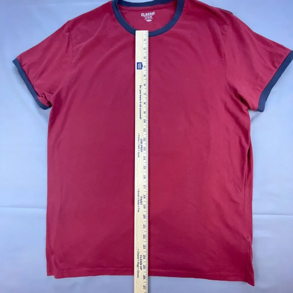 Old Navy Men XL Red Ringer T-Shirt Short Sleeve Crew Neck Contrast Trim Classic